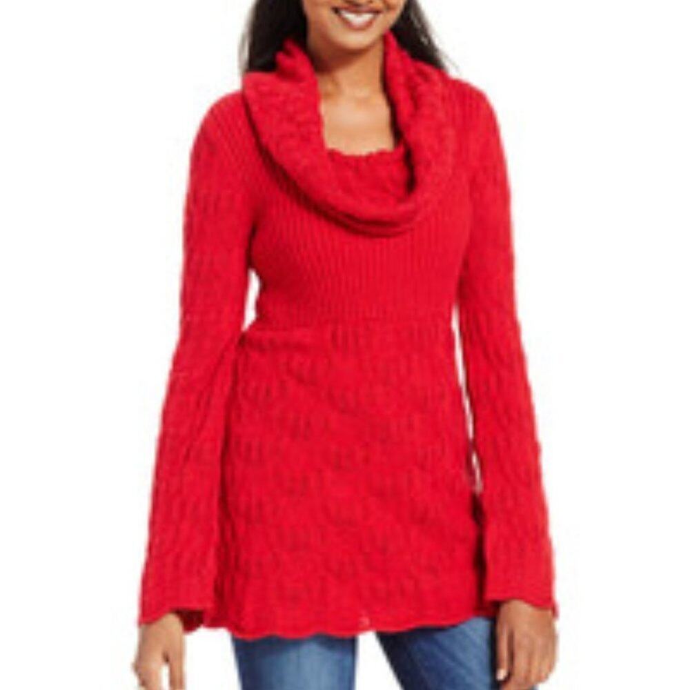 Style & Co Red Cowl Neck Knit Sweater Size Large Petite